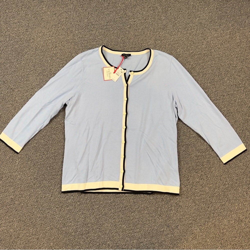 Talbots Women's Light Blue Cardigan with Cream Trim